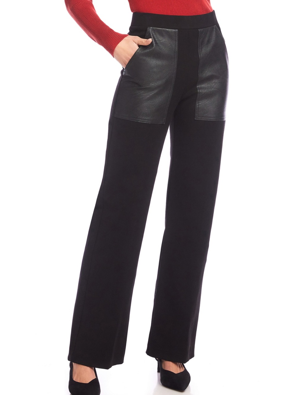 NWT’S Karen Kane Women's Contrast Faux leather Pockets wide leg pants SZ XL